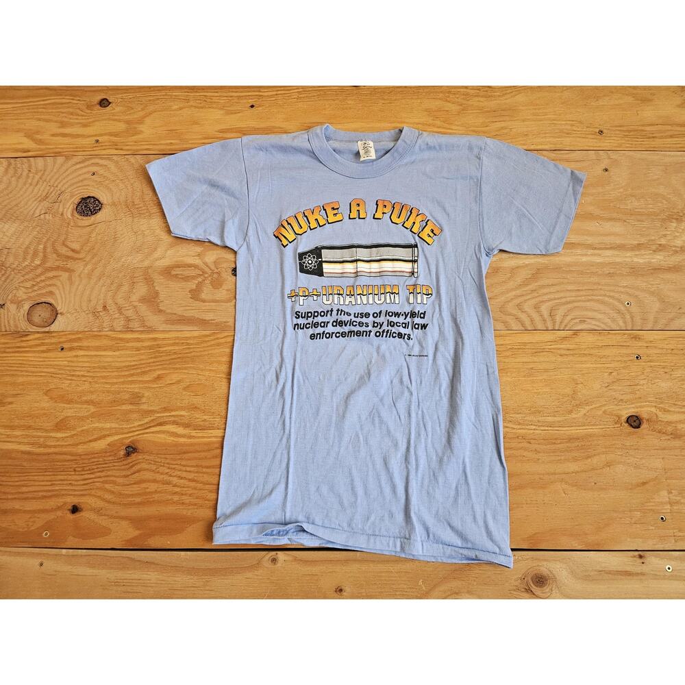 80s Nuke A Puke Blue Yellow T-shirt Sz M Funny
